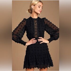 Lulu’s black embroidered lace long sleeved little black dress